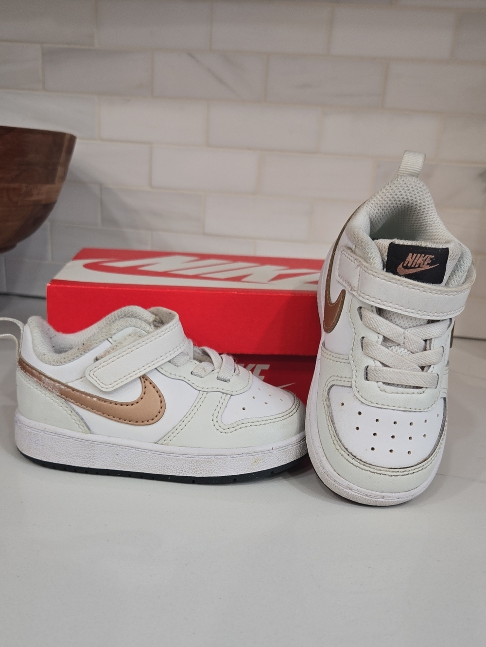 Toddler Nike Court Borough Low 2 White with Metallic Rose Gold